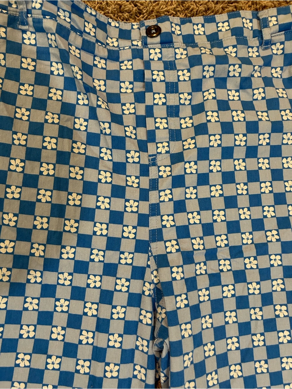 Blue and White Daisy Checkered Jeans